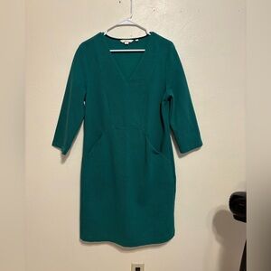 Boden Green Textured Sheath Dress US 10R V Neck 3/4 Sleeve Career